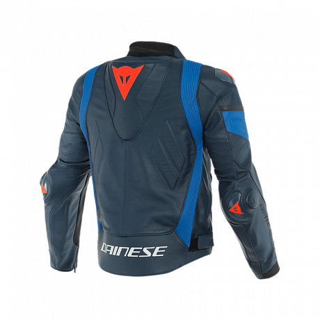 Куртка кожаная Dainese Sport Pro Black-iris-light-blue-fluo-red