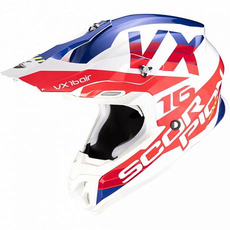Мотошлем Scorpion Exo VX-16 Air Turn, Белый/красный/синий
